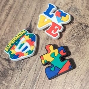 Set of 3 Autism super mom croc charms